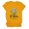 Detail of ginger yellow t-shirt with All Oopsies No Daisies daisy flower print text - S / Mustard Yellow (Black Text)