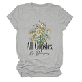 Detail of grey crewneck T-shirt featuring 'All Oopsies, No Daisies' slogan and daisy print - Light Grey (Black Text)