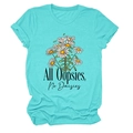Detail of teal cotton T-shirt featuring 'All Oopsies No Daisies' text and daisy illustration - Deep Water Blue (Black Text)