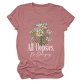 Flat lay of dusty rose T-shirt with daisy bouquet print and All Oopsies No Daisies text - Rose Gold (White Text)
