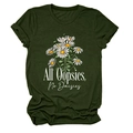 Detail of the daisy bouquet print and white lettered slogan on dark green t-shirt - Army Green (White Text)