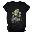 Detail of 'All Oopsies No Daisies' slogan and daisy print on black cotton T-shirt - Black (White Text)