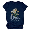Detail of navy blue cotton T-shirt featuring All Oopsies No Daisies daisy graphic print - Navy Blue (White Text)