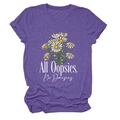 Detail of purple heather texture and All Oopsies No Daisies daisy print on a t-shirt - Purple (White Text)