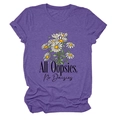 Detailed close-up of daisy cluster print and All Oopsies No Daisies text on purple T-shirt - Purple (Black Text)