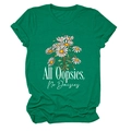 Close-up of emerald green cotton t-shirt featuring All Oopsies No Daisies daisy print - Ink Green (White Text)