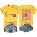 Front and back detail of V-neck yellow Senior 2026 cotton tee with stylish print - S / Yellow(3812)-Black Print