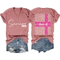 Detail of V-neck dusty pink T-shirt and ripped denim shorts with Class of 2026 print - S / Rose Gold(3812)-White Print