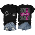 Detailed front and back view of black V-neck Class of Senior 2026 graduation T-shirt - S / Black(3812)-White Print