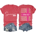 Flat lay detail showing front and back prints of the Senior 2026 V-neck T-shirt - S / Red(3812)-White Print