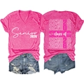 Detailed back view of pink V-neck T-shirt with Senior 2026 hollow-out lettering design - S / Rose Red(3812)-White Print