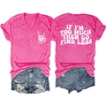 Detail view of hot pink V-neck T-shirt back with slogan If I Am Too Much Go Find Less - S / Tops / Rose Red(3812)