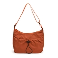 Orange nylon half-moon crossbody bag with adjustable strap and drawstring pocket - Orange