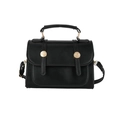 Classic black PU leather British style handbag with golden buckles and shoulder strap - Black