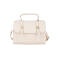 Minimalist cream white crossbody bag with gold round metal buckles and top handle - Off White