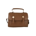 Retro brown PU leather handbag with gold metal buckles and top handle for women - Brown