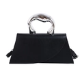 Borsa a mano in pelle nera con manico in metallo argentato e profilo asimmetrico - Nero