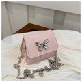 Detail of pink marble pattern mini bag with silver butterfly clasp and metal chain strap - Pink
