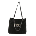 Large capacity black tote bag with silver chain, pearl and butterfly charm accessories - Black