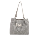 Silver-gray pleated tote bag with metal chain, pearl accents, and butterfly charm detail - Silver