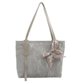 Gray pleated tote bag with fashion bow ribbon and large capacity for casual commute - Silver