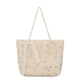 Sac fourre-tout en paille avec broderies florales et ruban de dentelle blanche - Style Broderie Florale / Blanc Cassé