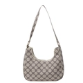 Chic beige crescent hobo bag with vintage grey clover prints and golden hardware - Khaki