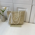 Sac fourre-tout en paille beige avec broderie florale et poignées en corde pour l'été - Style Tissé à Chevrons / Style 2 Kaki