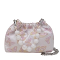 Elegante borsa a secchiello con jacquard a farfalla, manico di perle e catena - Rosa