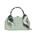 Mint green quilted box handbag with vintage printed silk scarf and gold chain strap - Green