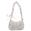 Borsa a tracolla floreale con tracolla a pieghe e motivi vintage su tessuto bianco - Grigio