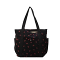 Borsa tote in velluto a coste nera con motivo a fragole e manici in tela rinforzata - Nero