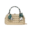 Golden checkered box clutch bag with silk scarf handle and elegant gold chain strap - Gold