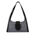 Bolso bajo el brazo tejido azul vintage con ribete de cuero negro y hebilla - Negro