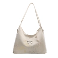 Elegante borsa tote crema con motivi floreali rosa e fibbia a fiocco argentata - Bianco