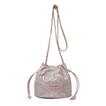 Rosa Jacquard Eimertasche mit Blumenmuster, Kettenriemen und Kordelzugverschluss - Rosa