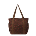 Borsa tote in velluto a coste marrone con stampe di fragole e design multitasche - caffè
