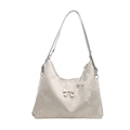Elegante borsa tote bianco crema con motivi floreali e chiusura a farfalla argento - Argento