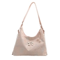 Borsa a spalla in jacquard rosa con motivi paesaggistici e fiocco in metallo argento - Rosa