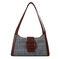 Bolso retro de tweed en colores de contraste con correa de cuero marrón y hebilla - Marrón