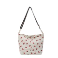 Bolso bandolera de pana blanca con estampado de fresas rojas y correa decorada - Blanco Roto
