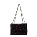 Sac fourre-tout tendance en velours noir à motif fraise avec bandoulière dorée - Noir