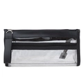 Borsa a mano trasparente in PVC con doppio scomparto a zip e bordo nero - Nero