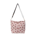 Bolso de hombro de pana rosa con estampado de fresas y correa ancha ajustable - Rosa