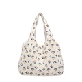 Schicke beige Cord-Einkaufstasche mit gelbem Tulpenmuster und minimalistischem Schultergurt - Blumen-Stil