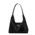 Bolso tote retro negro para mujer con textura de ante y gran capacidad para el uso diario - Negro