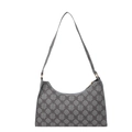 Bolso de hombro gris con monograma de trébol y herrajes metálicos dorados elegantes - Marrón Oscuro