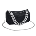 Sparkling black rhinestone evening bag with chunky silver chain handle and chain strap - Black