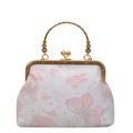 Elegante borsa in raso bianco con farfalle rosa e manico dorato traforato - Farfalla Rosa