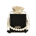 Sac seau plissé noir élégant avec grande poignée en perles et cordon de serrage blanc - Noir